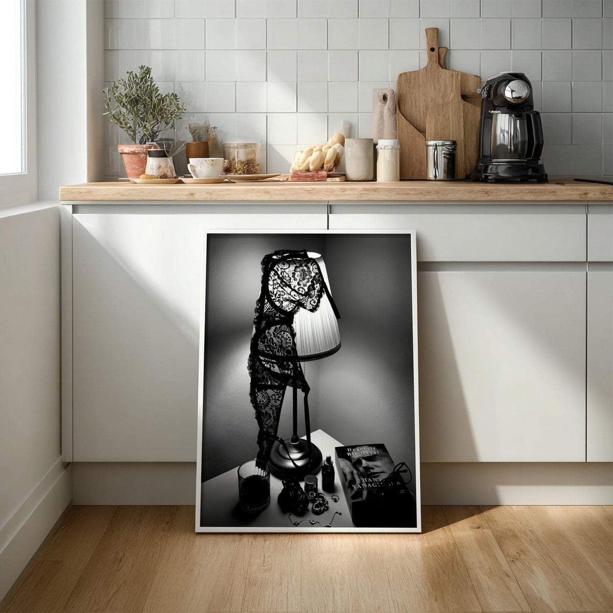Dark Academia Wall Art | Lingerie on Lamp Print | Black and White Bedroom Decor | Moody Aesthetic Poster | Boss Lady Decor