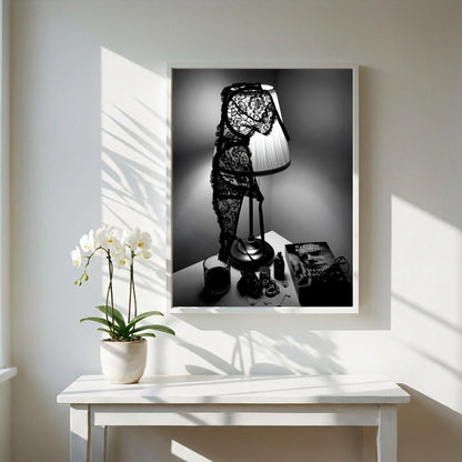 Dark Academia Wall Art | Lingerie on Lamp Print | Black and White Bedroom Decor | Moody Aesthetic Poster | Boss Lady Decor