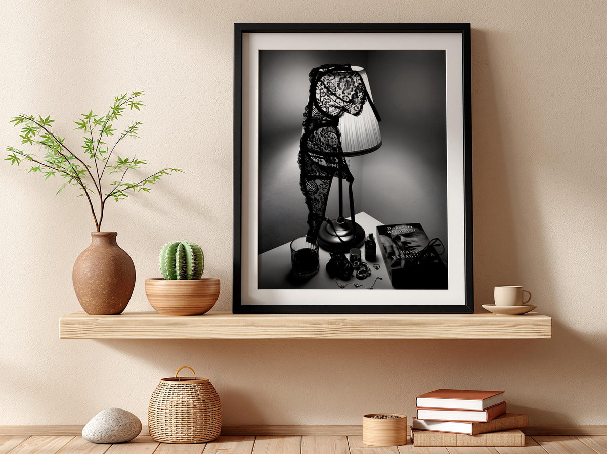 Dark Academia Wall Art | Lingerie on Lamp Print | Black and White Bedroom Decor | Moody Aesthetic Poster | Boss Lady Decor