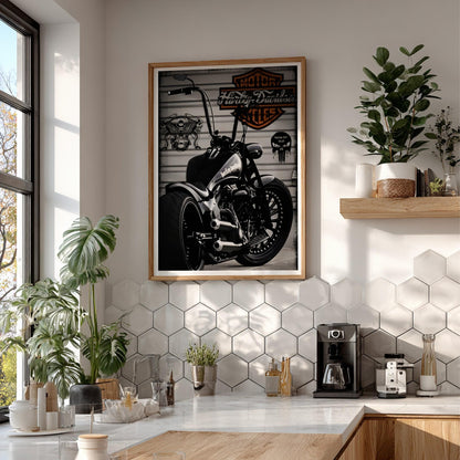 Custom Motorcycle Print | Dark Garage Wall Art | Black and White Biker Poster | Industrial Chopper Decor | Boss Energy Art