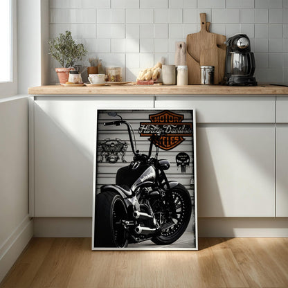 Custom Motorcycle Print | Dark Garage Wall Art | Black and White Biker Poster | Industrial Chopper Decor | Boss Energy Art