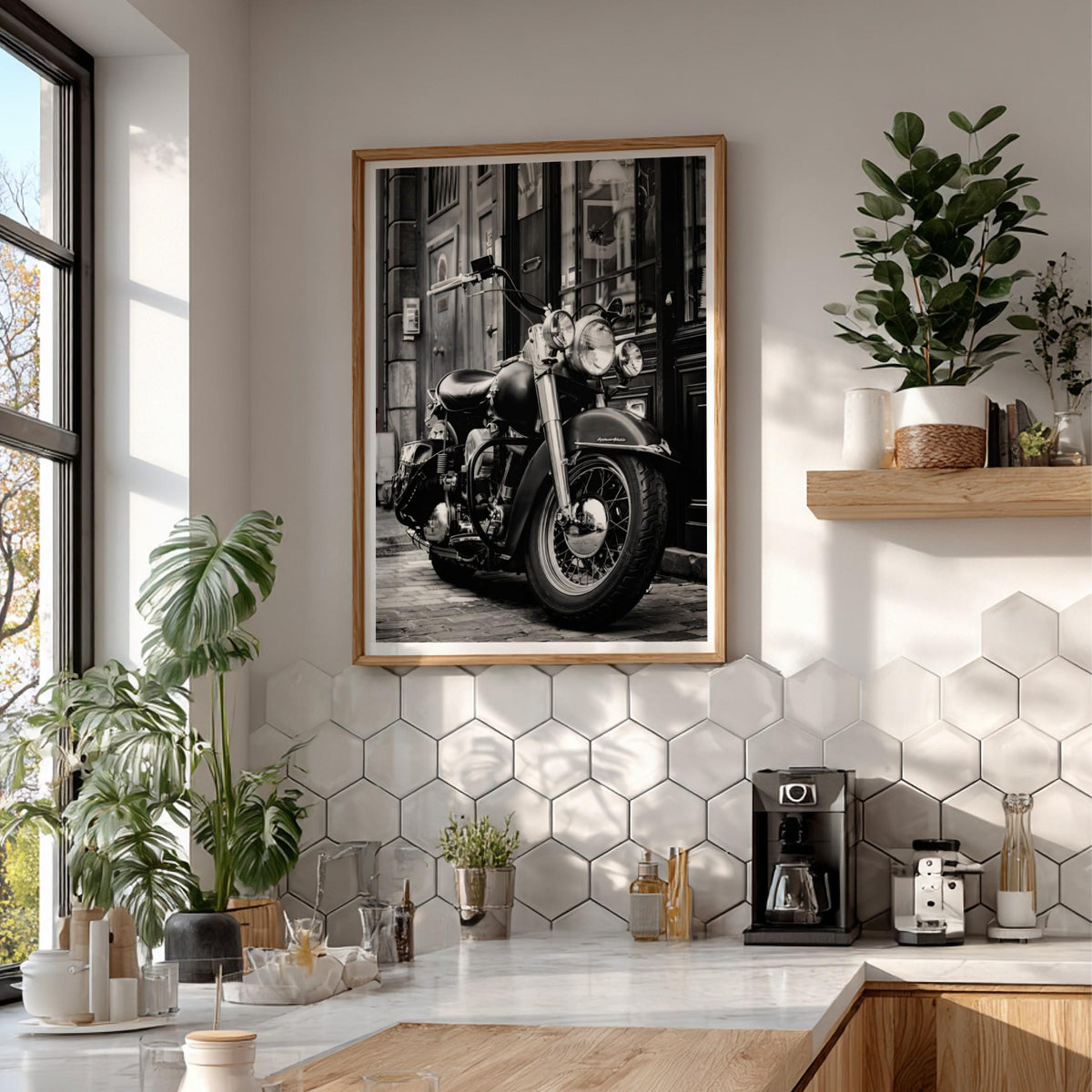 Vintage Motorcycle Print | Dark Urban Biker Art | Classic Chopper Poster | Edgy Garage Decor | Moody Street Wall Art