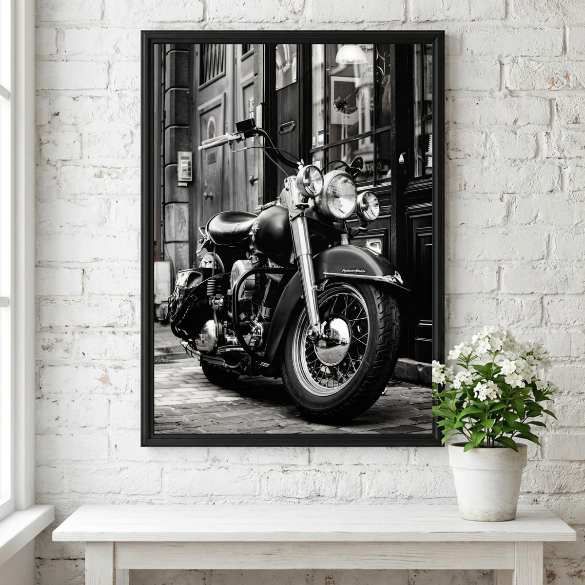Vintage Motorcycle Print | Dark Urban Biker Art | Classic Chopper Poster | Edgy Garage Decor | Moody Street Wall Art