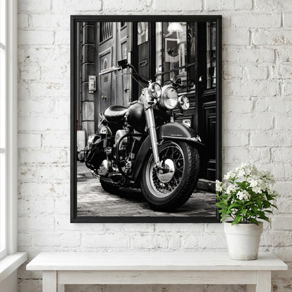 Vintage Motorcycle Print | Dark Urban Biker Art | Classic Chopper Poster | Edgy Garage Decor | Moody Street Wall Art