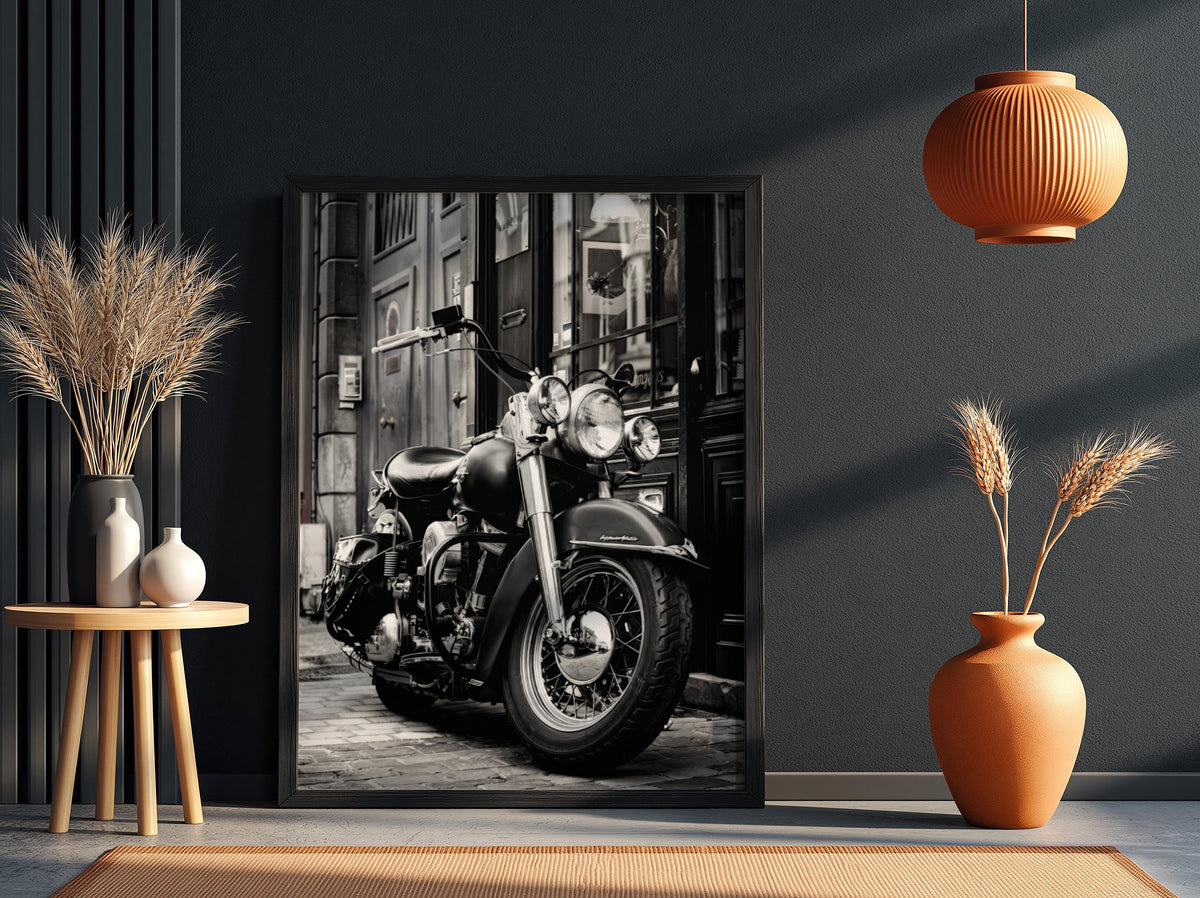 Vintage Motorcycle Print | Dark Urban Biker Art | Classic Chopper Poster | Edgy Garage Decor | Moody Street Wall Art