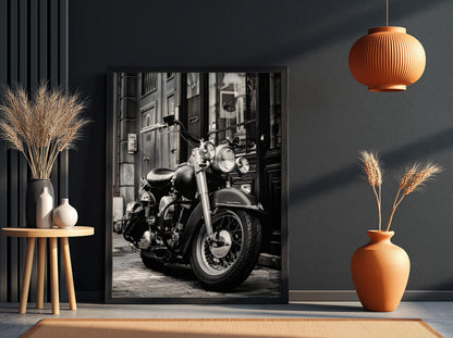 Vintage Motorcycle Print | Dark Urban Biker Art | Classic Chopper Poster | Edgy Garage Decor | Moody Street Wall Art