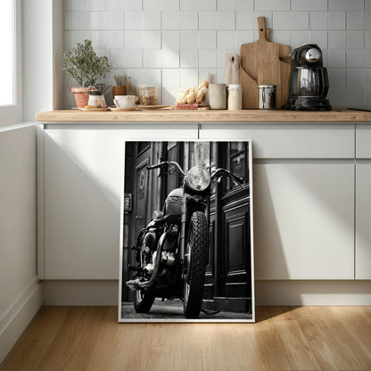 Vintage Triumph Motorcycle Print | Classic British Bike Art | Dark Urban Biker Poster | Edgy Garage Decor | Moody Street Wall Art