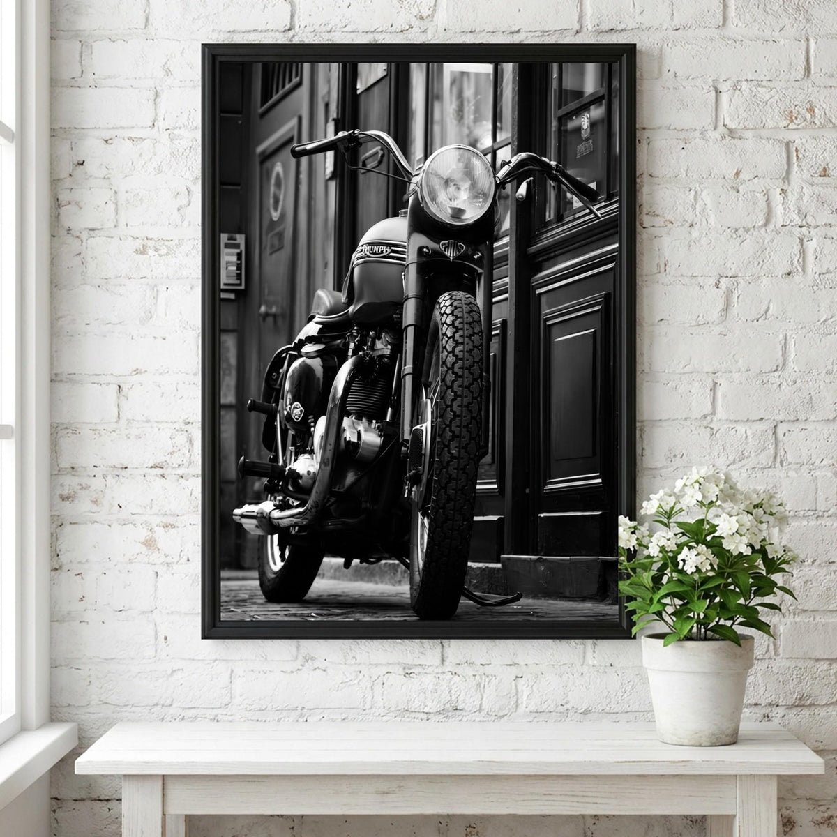Vintage Triumph Motorcycle Print | Classic British Bike Art | Dark Urban Biker Poster | Edgy Garage Decor | Moody Street Wall Art