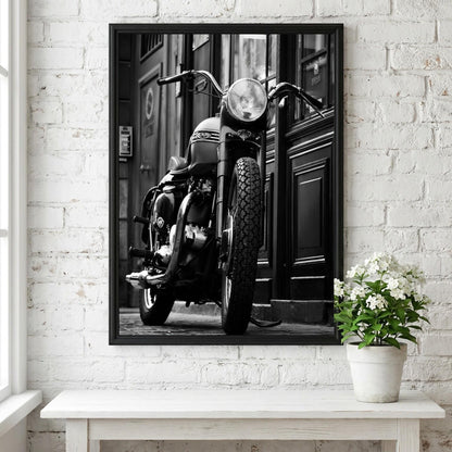 Vintage Triumph Motorcycle Print | Classic British Bike Art | Dark Urban Biker Poster | Edgy Garage Decor | Moody Street Wall Art