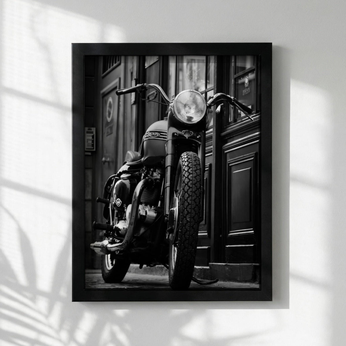 Vintage Triumph Motorcycle Print | Classic British Bike Art | Dark Urban Biker Poster | Edgy Garage Decor | Moody Street Wall Art