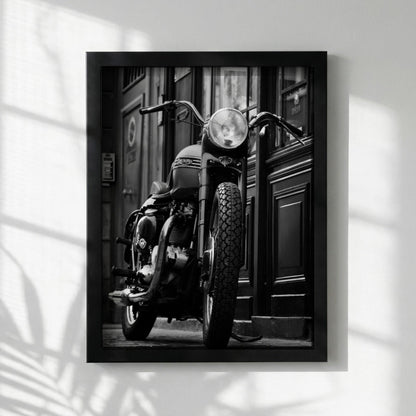 Vintage Triumph Motorcycle Print | Classic British Bike Art | Dark Urban Biker Poster | Edgy Garage Decor | Moody Street Wall Art