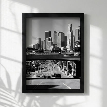 Los Angeles Skyline Print | Downtown LA Architecture Art | Black and White Cityscape Poster | 101 Freeway Decor | Cinematic Urban Art