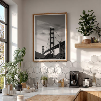 Golden Gate Bridge Print | San Francisco Architecture Art | Black and White Landmark Poster | Moody Cityscape Decor | Industrial Bridge Art