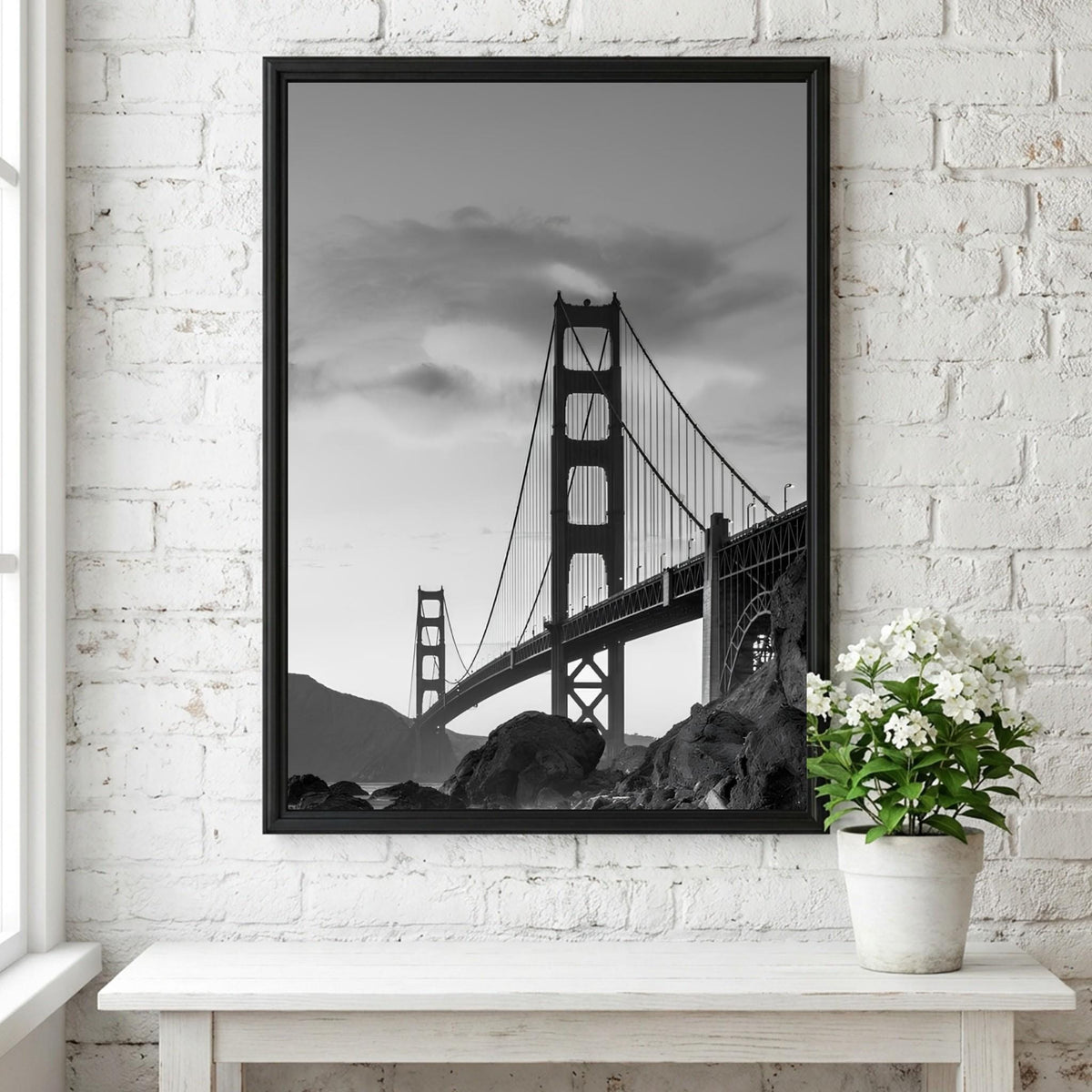 Golden Gate Bridge Print | San Francisco Architecture Art | Black and White Landmark Poster | Moody Cityscape Decor | Industrial Bridge Art
