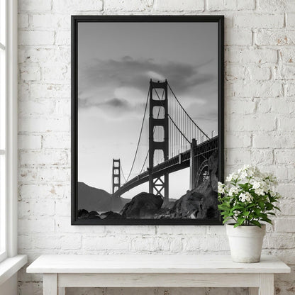 Golden Gate Bridge Print | San Francisco Architecture Art | Black and White Landmark Poster | Moody Cityscape Decor | Industrial Bridge Art
