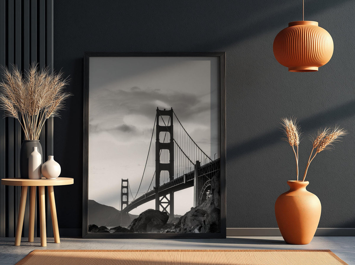 Golden Gate Bridge Print | San Francisco Architecture Art | Black and White Landmark Poster | Moody Cityscape Decor | Industrial Bridge Art