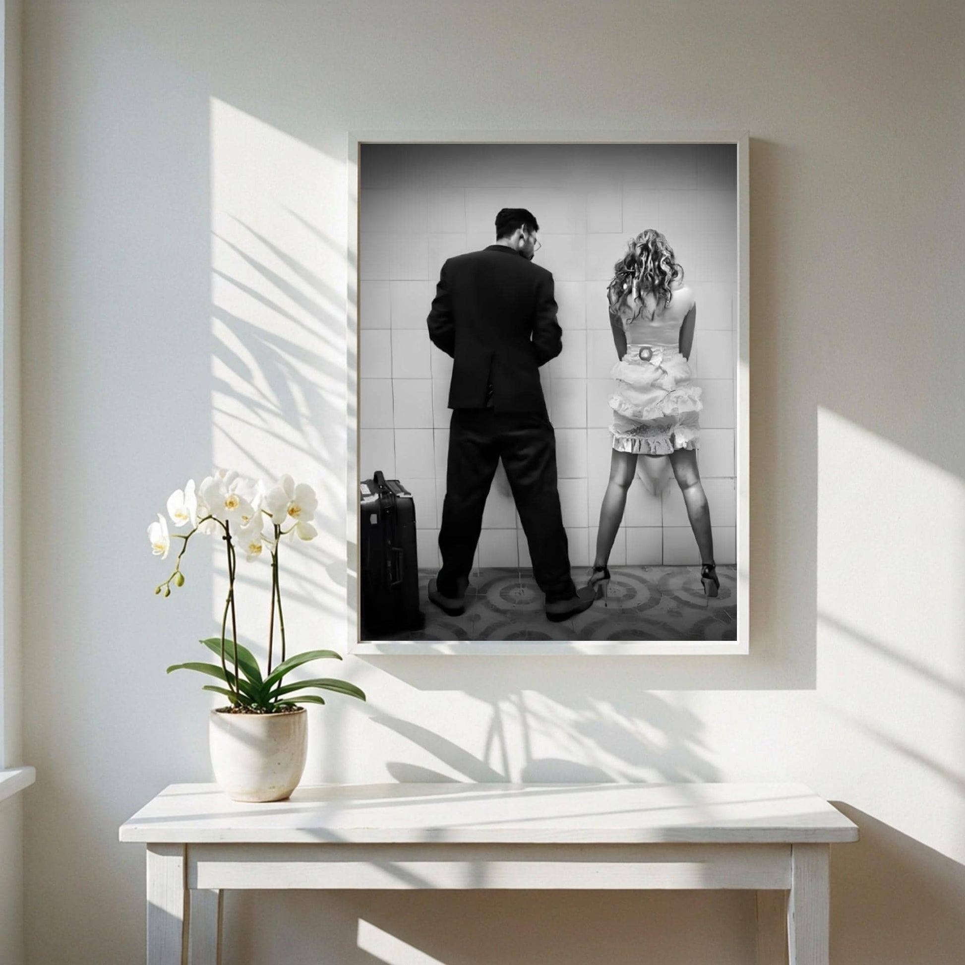 Funny Bathroom Wall Art, Quirky Restroom Poster, Black and White Urinal Print, Humorous Toilet Decor, Edgy Couple Bathroom Sign.