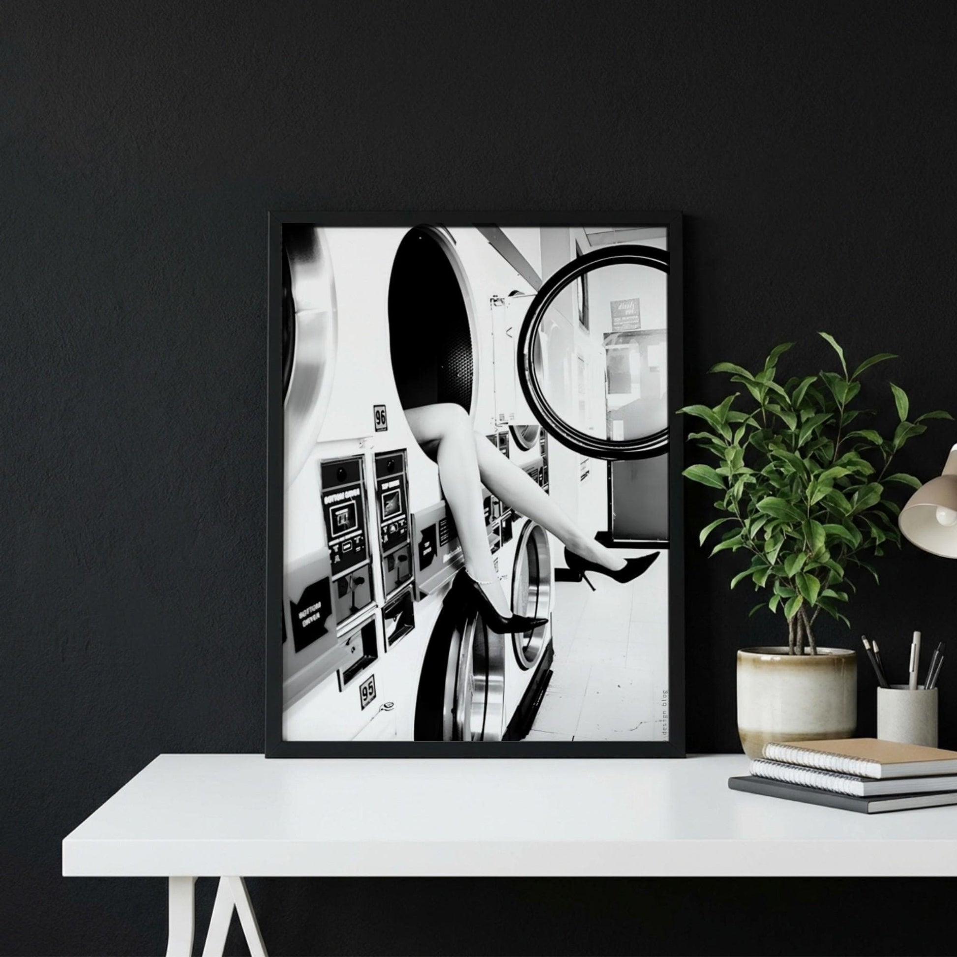 Funny Laundry Room Art, Quirky Laundromat Poster, Black and White Washing Machine Print, Edgy Fashion Wall Art, Humorous Utility Room Decor