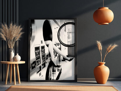 Funny Laundry Room Art, Quirky Laundromat Poster, Black and White Washing Machine Print, Edgy Fashion Wall Art, Humorous Utility Room Decor
