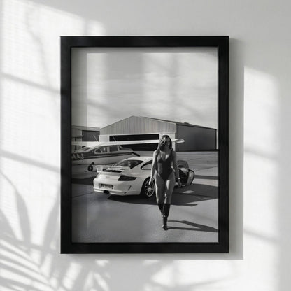 Porsche GT3 Poster, Luxury Car Wall Art, Black and White Print, Old Money Aesthetic Decor, Private Aviation Art, Edgy Fashion Room Decor