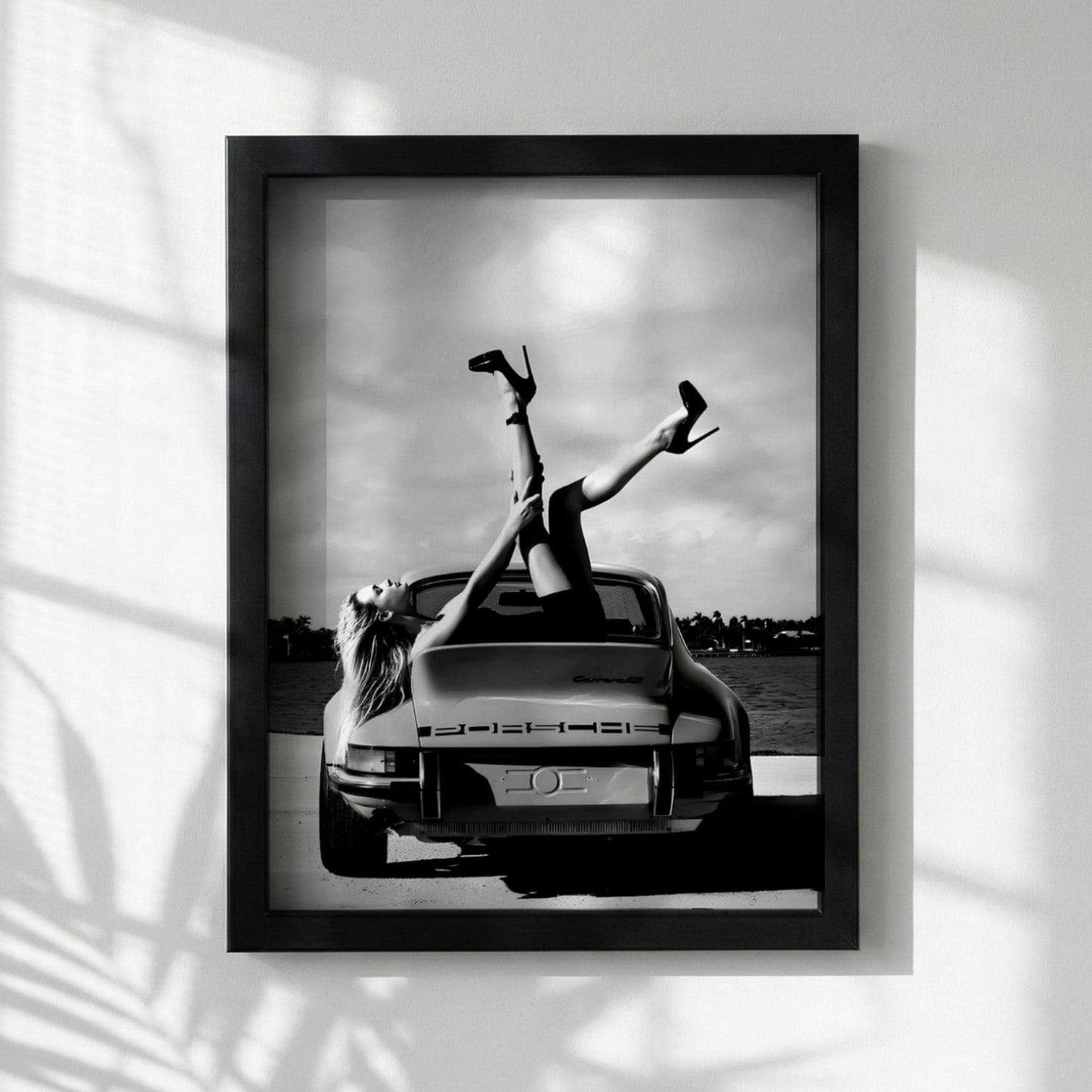 Vintage Porsche Poster, Classic Car Wall Art, Black and White Print, Old Money Aesthetic Decor, High Heels Fashion Art, Edgy Room Decor