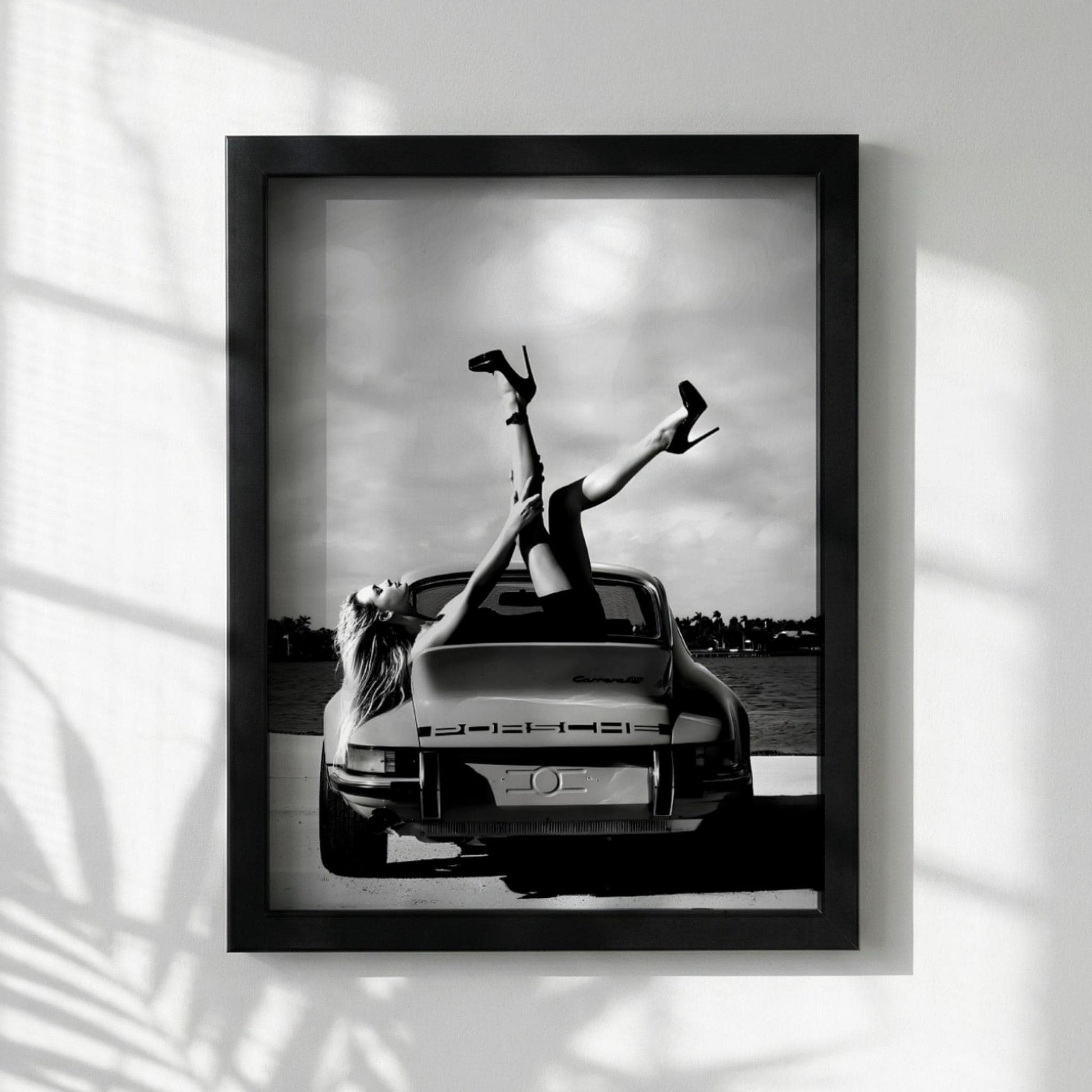 Vintage Porsche Poster, Classic Car Wall Art, Black and White Print, Old Money Aesthetic Decor, High Heels Fashion Art, Edgy Room Decor