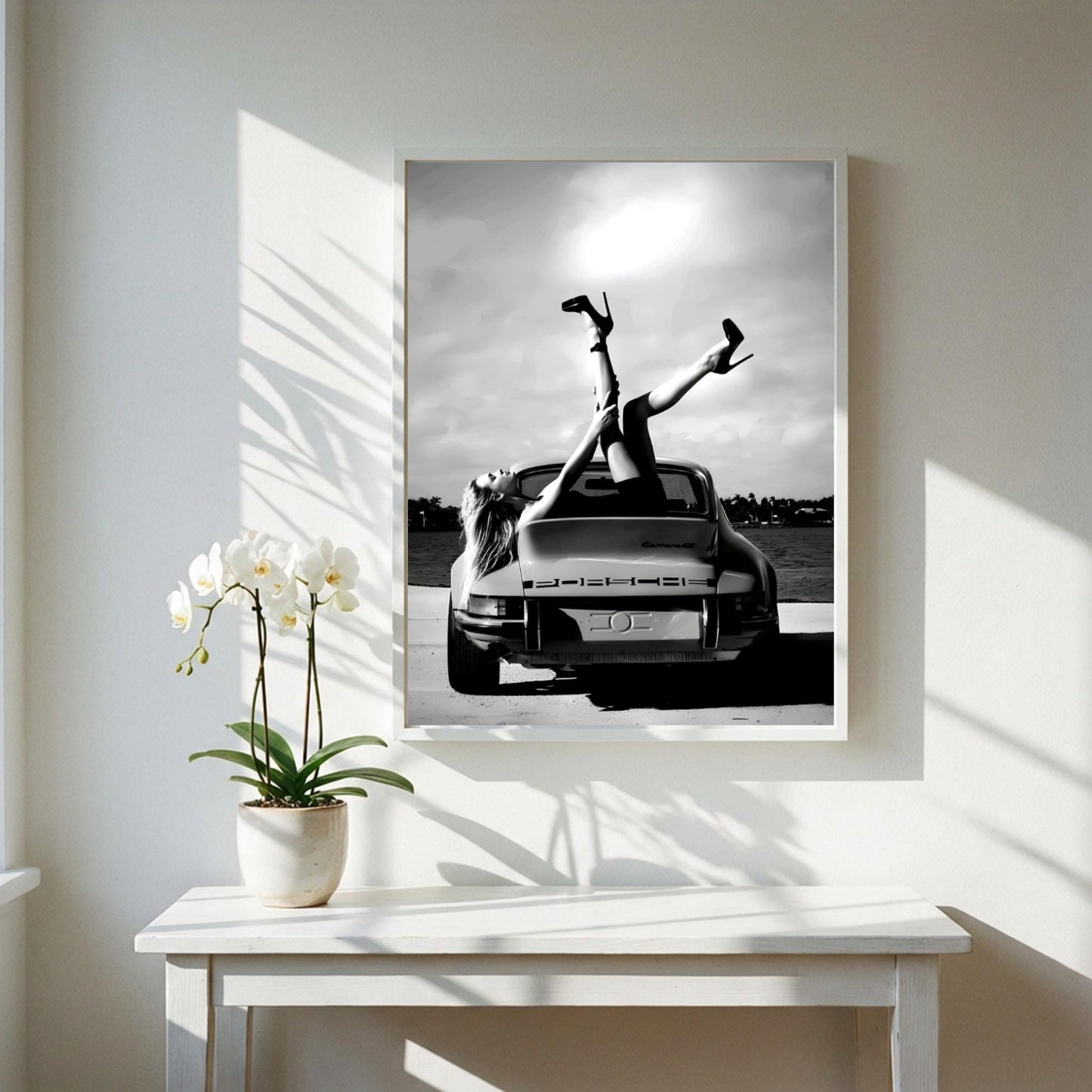 Vintage Porsche Poster, Classic Car Wall Art, Black and White Print, Old Money Aesthetic Decor, High Heels Fashion Art, Edgy Room Decor