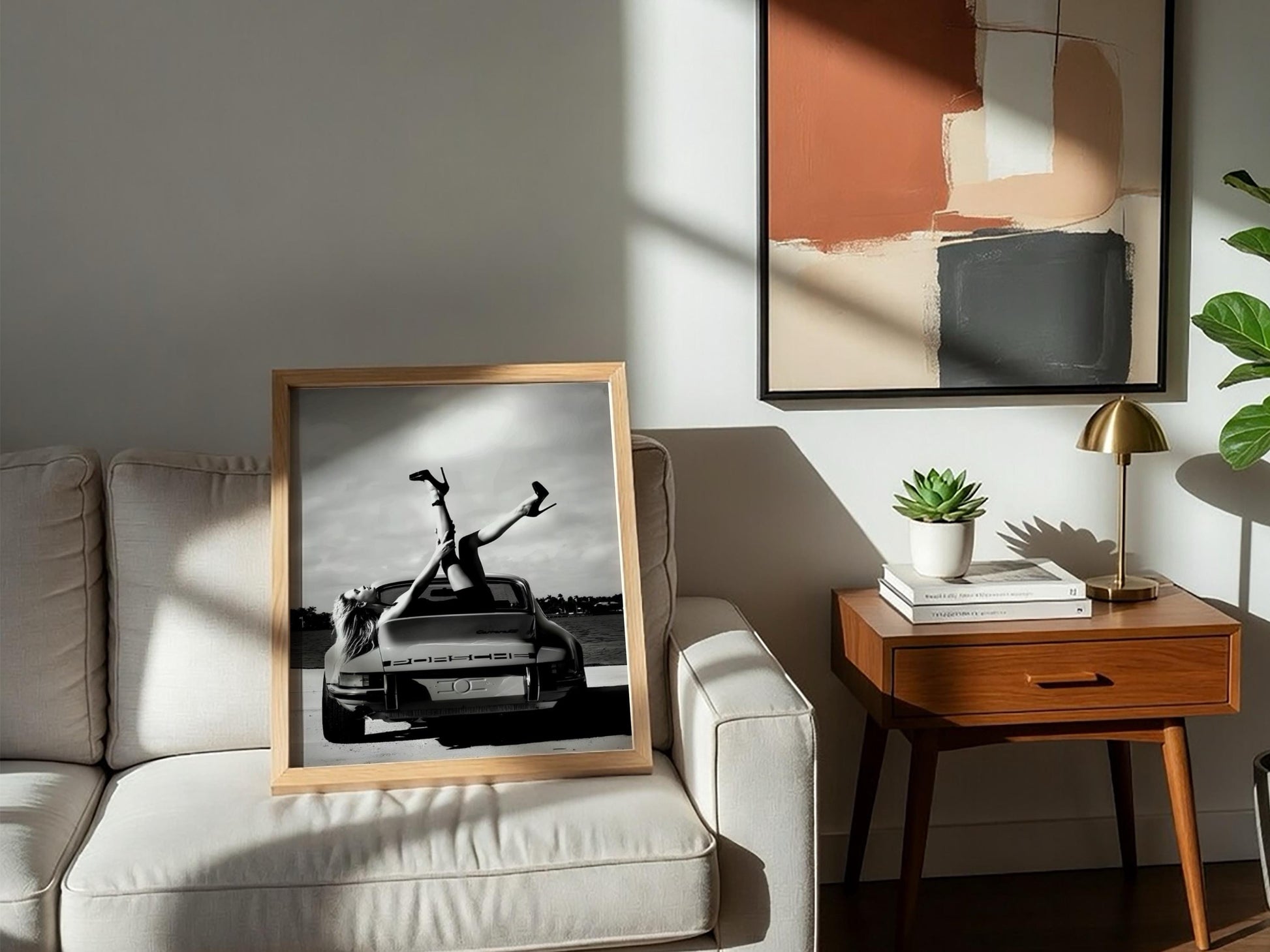 Vintage Porsche Poster, Classic Car Wall Art, Black and White Print, Old Money Aesthetic Decor, High Heels Fashion Art, Edgy Room Decor