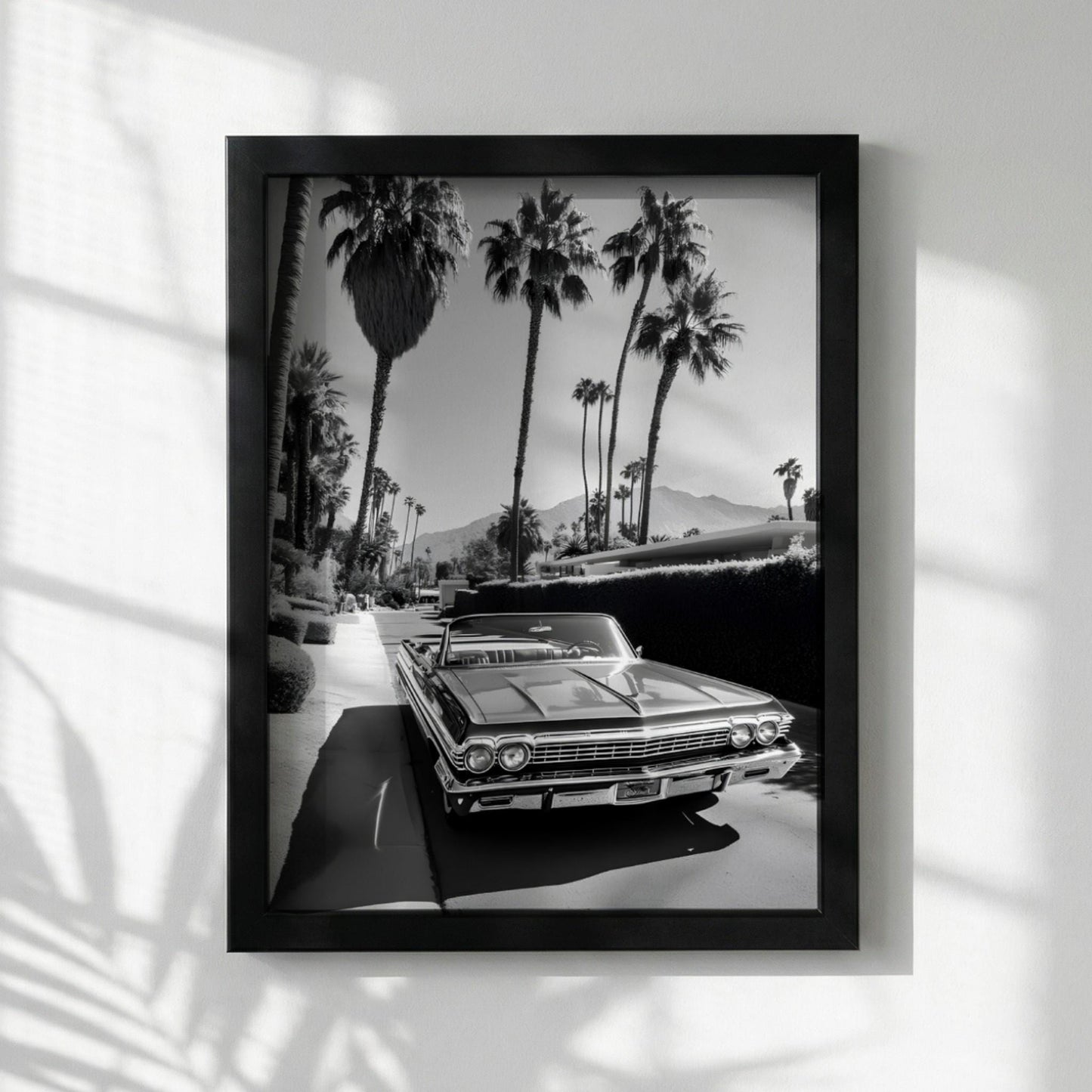 Vintage Car Poster, Palm Springs Wall Art, Black and White Print, Classic Convertible Decor, Retro California Photography, Mid Century Modern Art