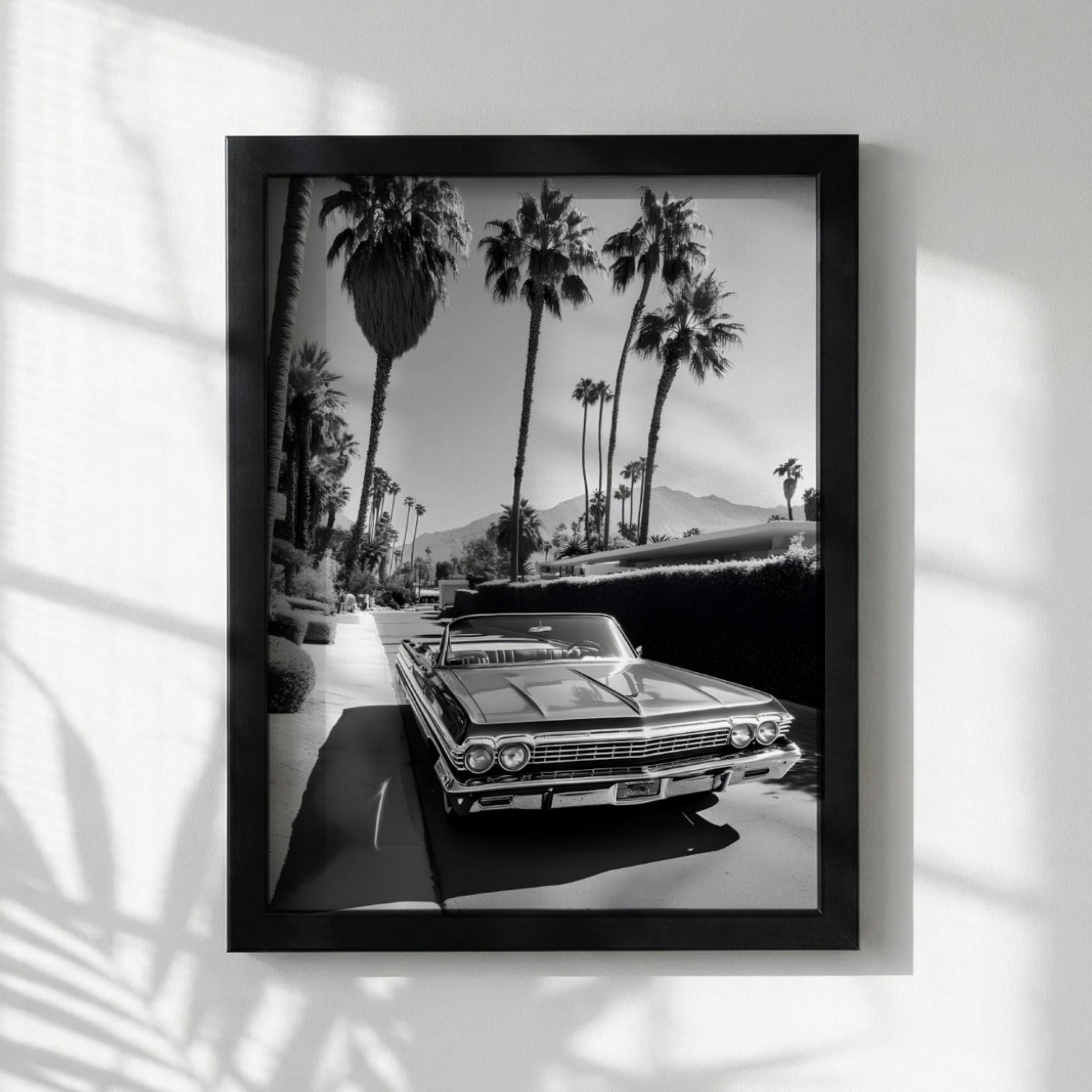 Vintage Car Poster, Palm Springs Wall Art, Black and White Print, Classic Convertible Decor, Retro California Photography, Mid Century Modern Art