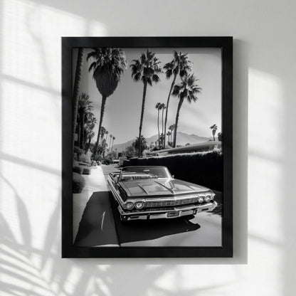 Vintage Car Poster, Palm Springs Wall Art, Black and White Print, Classic Convertible Decor, Retro California Photography, Mid Century Modern Art