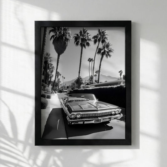 Vintage Car Poster, Palm Springs Wall Art, Black and White Print, Classic Convertible Decor, Retro California Photography, Mid Century Modern Art