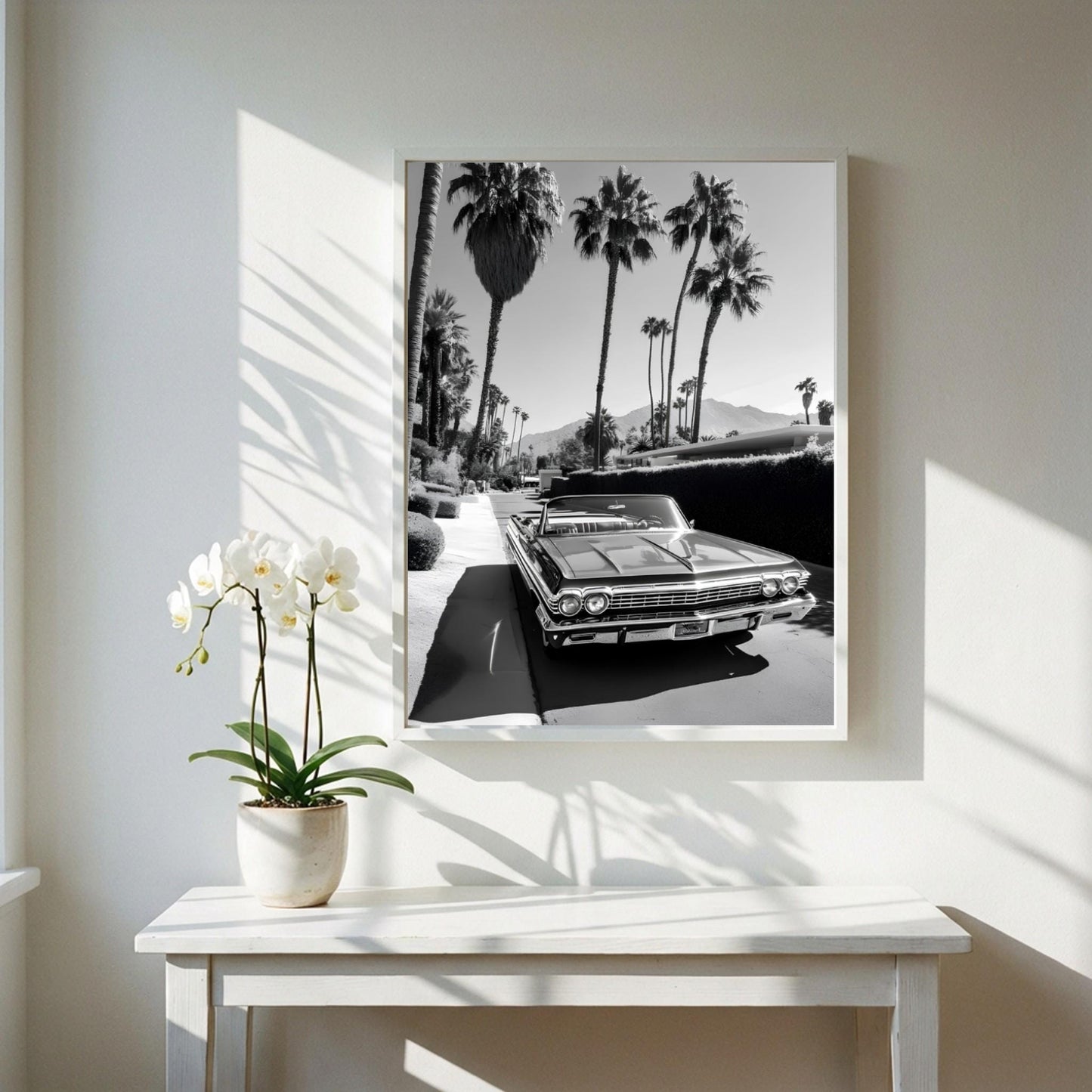 Vintage Car Poster, Palm Springs Wall Art, Black and White Print, Classic Convertible Decor, Retro California Photography, Mid Century Modern Art