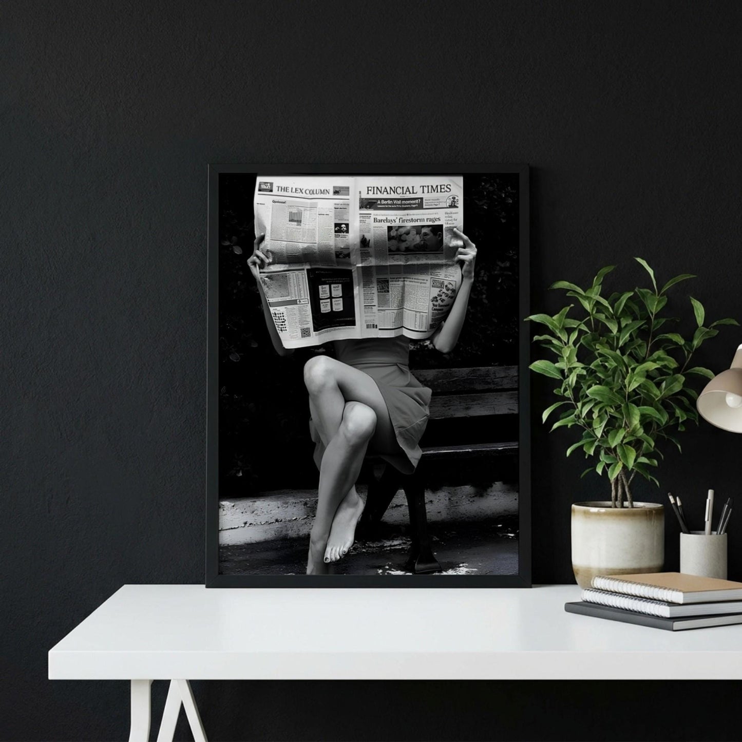 Financial Times Newspaper Poster, Black and White Wall Art, Old Money Aesthetic Decor, Woman Reading Print, Entrepreneur Office Art, Edgy Fashion