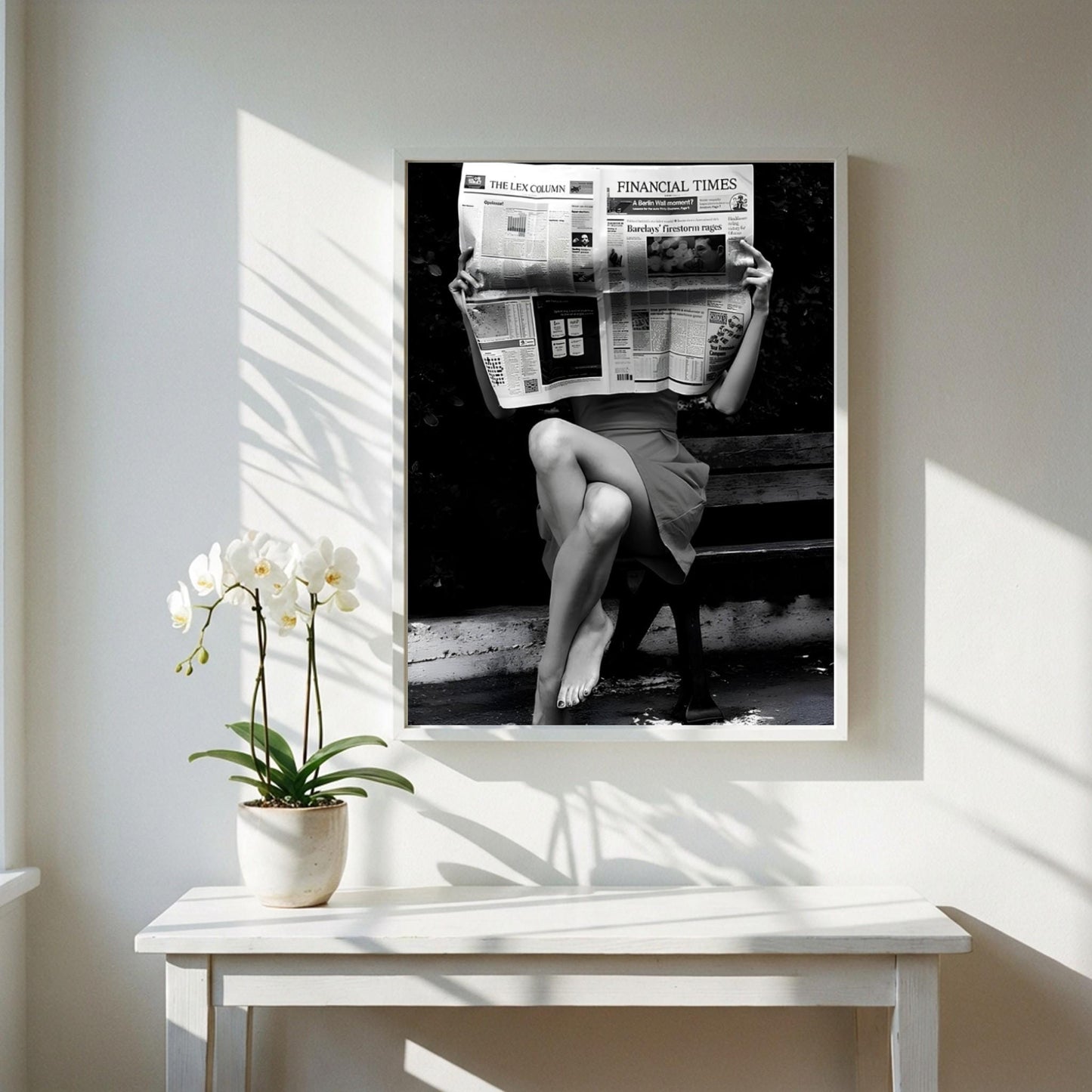 Financial Times Newspaper Poster, Black and White Wall Art, Old Money Aesthetic Decor, Woman Reading Print, Entrepreneur Office Art, Edgy Fashion