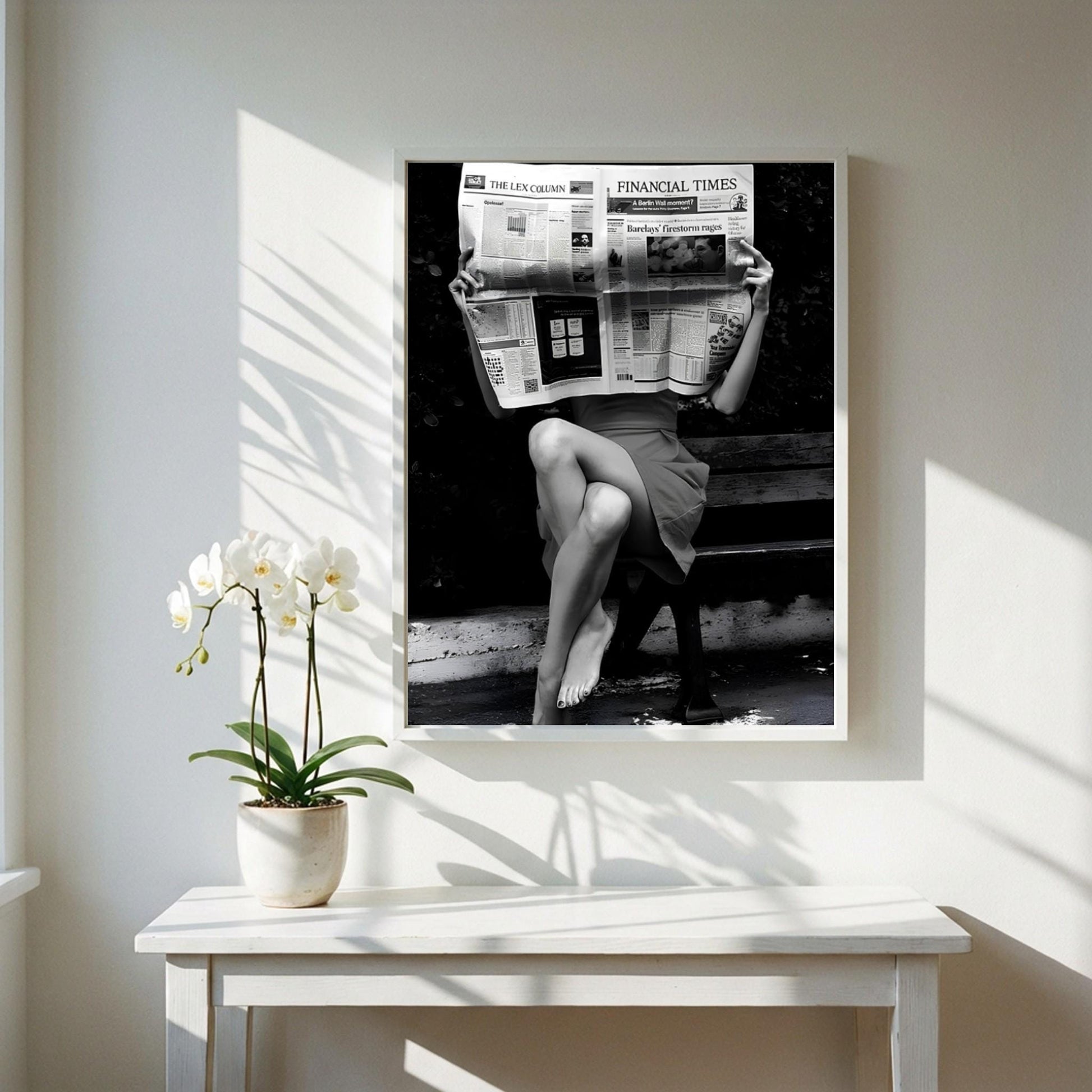 Financial Times Newspaper Poster, Black and White Wall Art, Old Money Aesthetic Decor, Woman Reading Print, Entrepreneur Office Art, Edgy Fashion