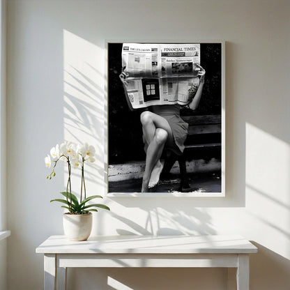 Financial Times Newspaper Poster, Black and White Wall Art, Old Money Aesthetic Decor, Woman Reading Print, Entrepreneur Office Art, Edgy Fashion