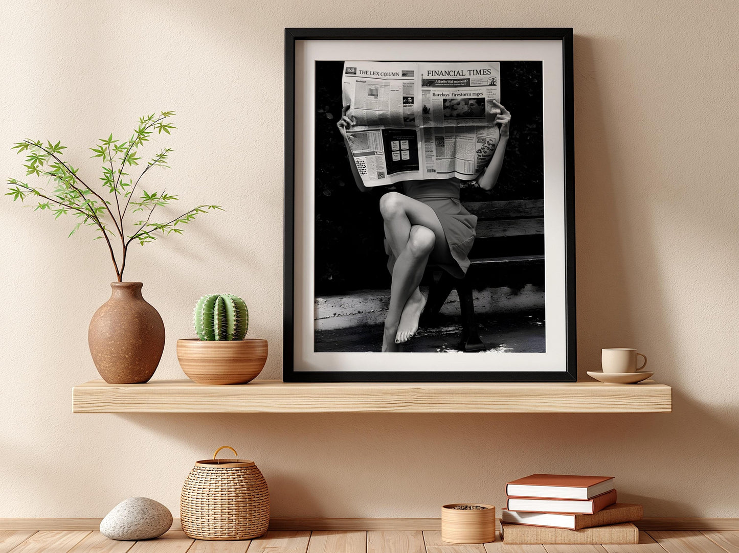 Financial Times Newspaper Poster, Black and White Wall Art, Old Money Aesthetic Decor, Woman Reading Print, Entrepreneur Office Art, Edgy Fashion