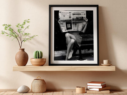 Financial Times Newspaper Poster, Black and White Wall Art, Old Money Aesthetic Decor, Woman Reading Print, Entrepreneur Office Art, Edgy Fashion