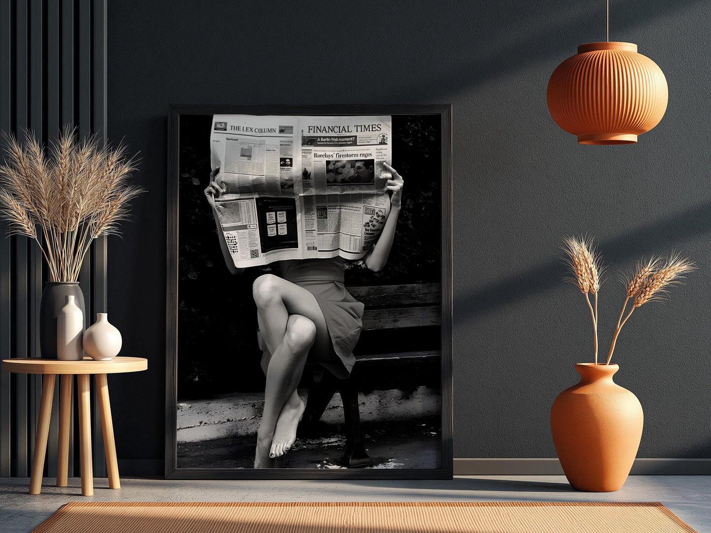 Financial Times Newspaper Poster, Black and White Wall Art, Old Money Aesthetic Decor, Woman Reading Print, Entrepreneur Office Art, Edgy Fashion