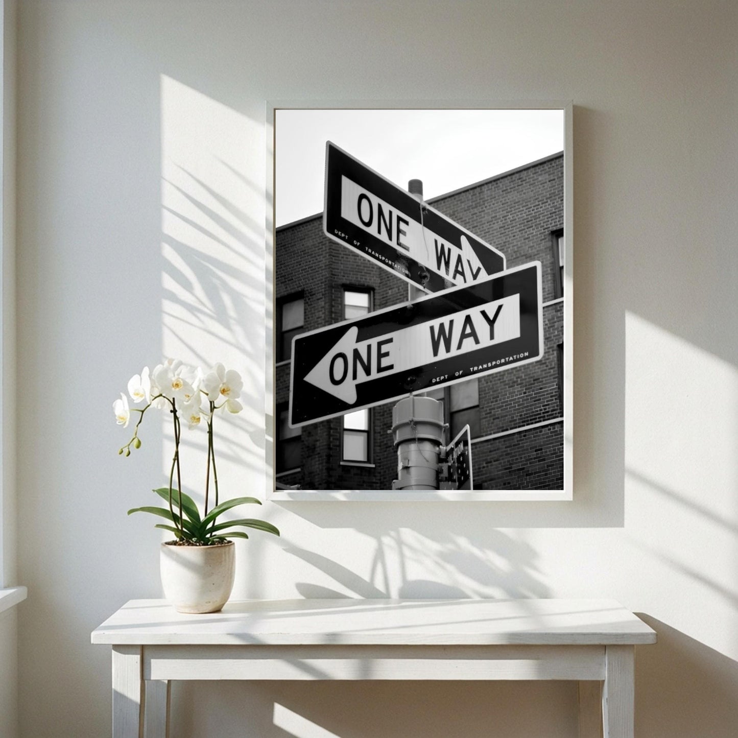 One Way Sign Poster, Urban Street Art, Black White Print, NYC City Wall Decor, Vintage Street Sign, Industrial Room Decor, Cityscape Art