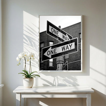 One Way Sign Poster, Urban Street Art, Black White Print, NYC City Wall Decor, Vintage Street Sign, Industrial Room Decor, Cityscape Art