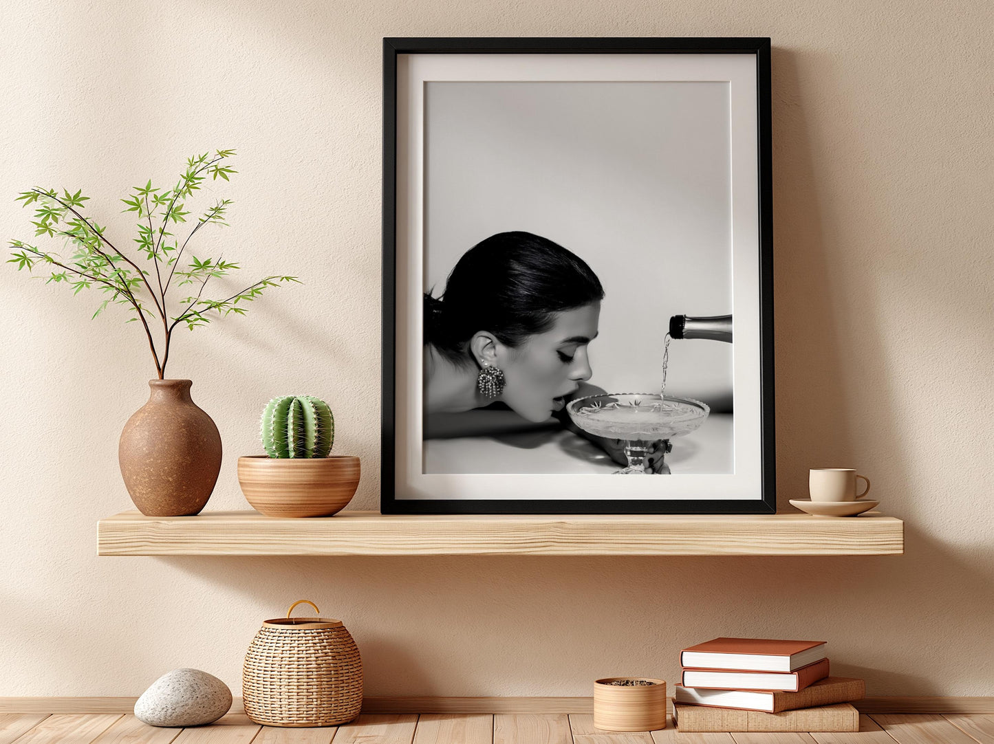 Champagne Art Poster, Black White Print, Glamour Bar Decor, Old Money Aesthetic, Woman Drinking Art, Edgy Fashion Decor, Chic Party Print