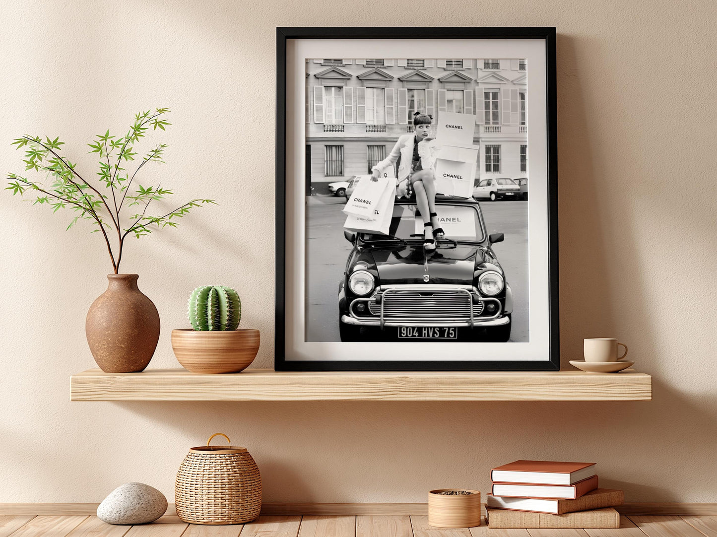 Paris Fashion Poster, Vintage Car Wall Art, Black White Print, Luxury Shopping Decor, Chic Room Decor, Designer Bag Print, Retro Glamour
