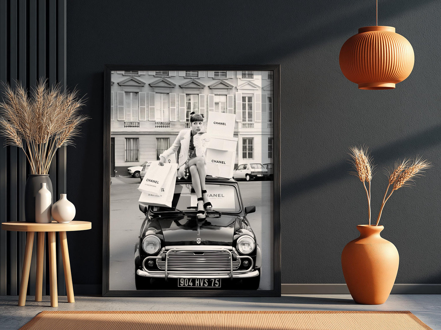 Paris Fashion Poster, Vintage Car Wall Art, Black White Print, Luxury Shopping Decor, Chic Room Decor, Designer Bag Print, Retro Glamour