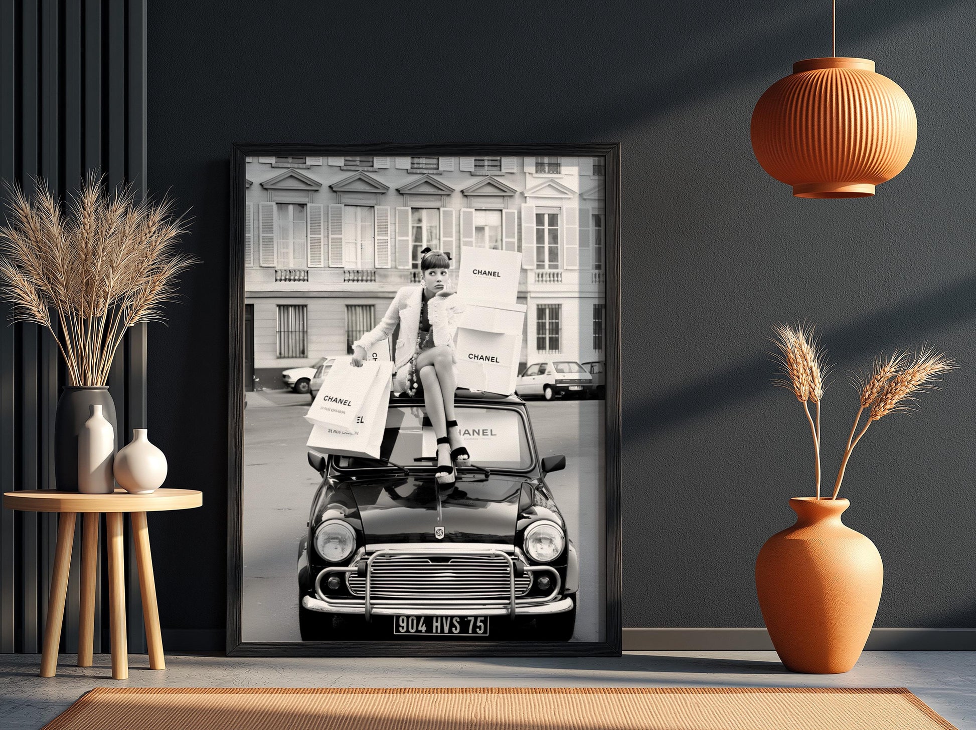 Paris Fashion Poster, Vintage Car Wall Art, Black White Print, Luxury Shopping Decor, Chic Room Decor, Designer Bag Print, Retro Glamour