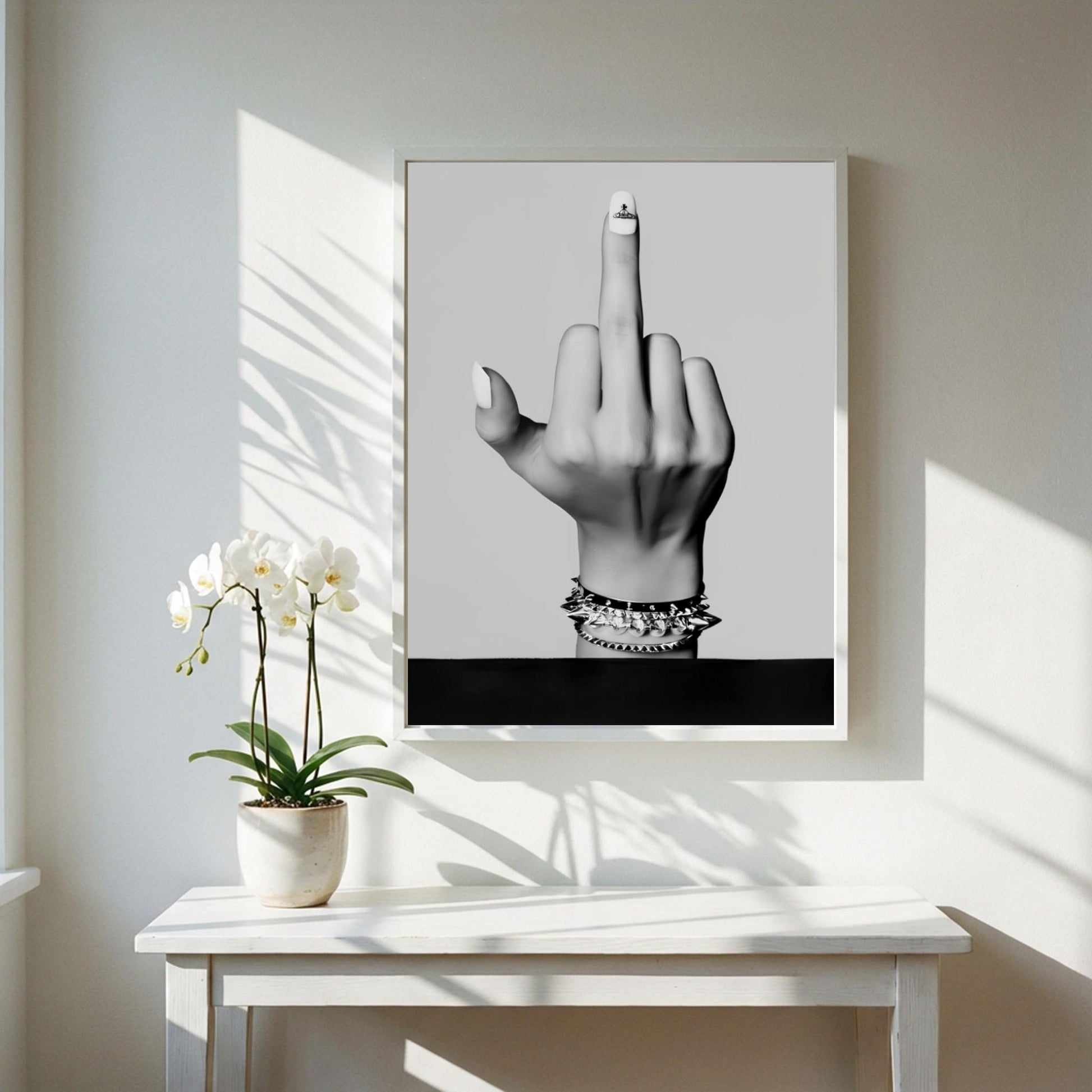 Middle Finger Poster, Punk Rock Wall Art, Black White Print, Edgy Room Decor, Rebel Hand Sign, Badass Poster, Grunge Art Print