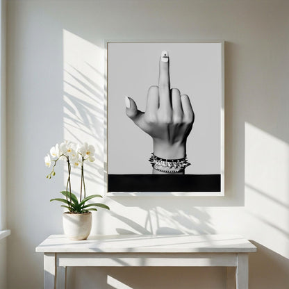 Middle Finger Poster, Punk Rock Wall Art, Black White Print, Edgy Room Decor, Rebel Hand Sign, Badass Poster, Grunge Art Print