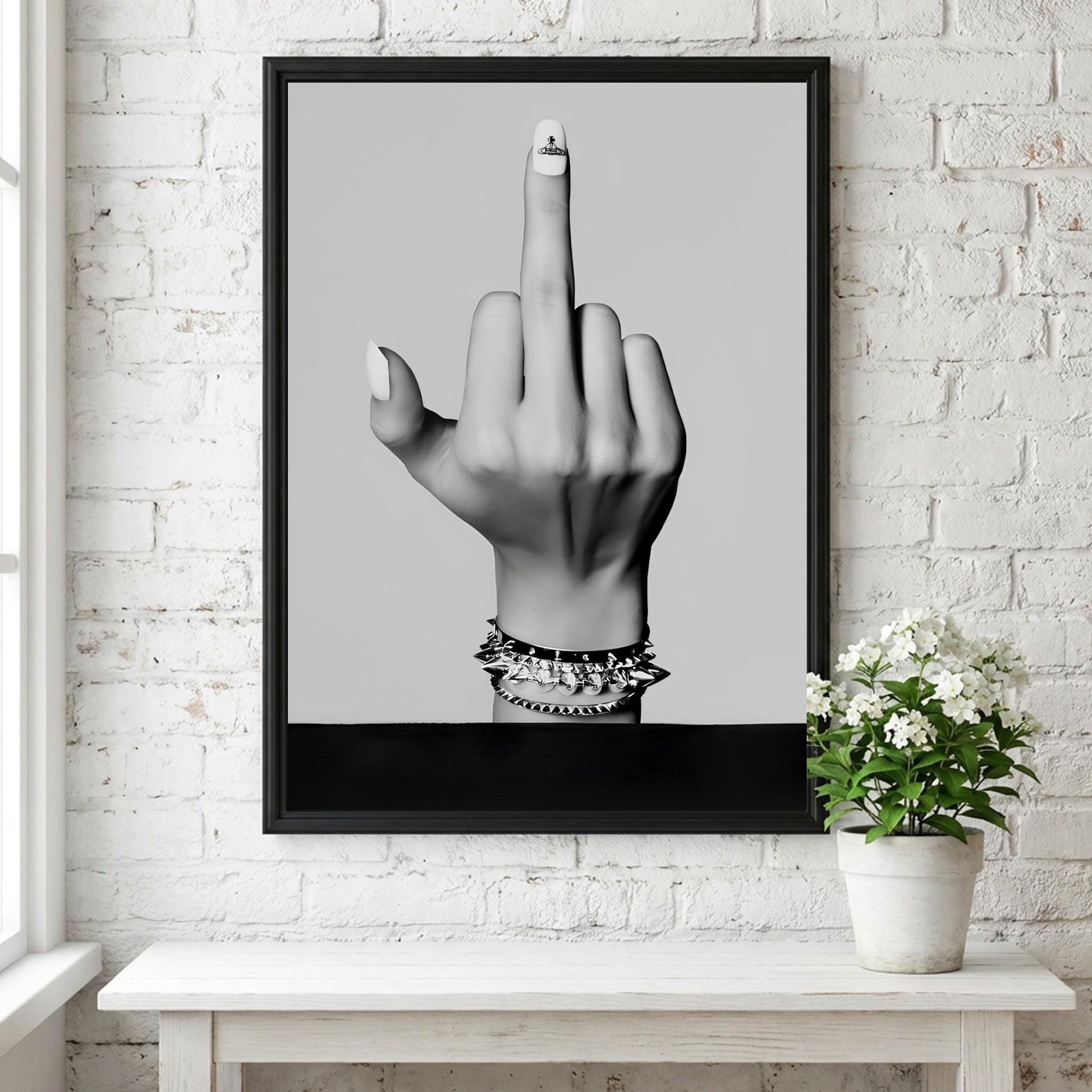 Middle Finger Poster, Punk Rock Wall Art, Black White Print, Edgy Room Decor, Rebel Hand Sign, Badass Poster, Grunge Art Print