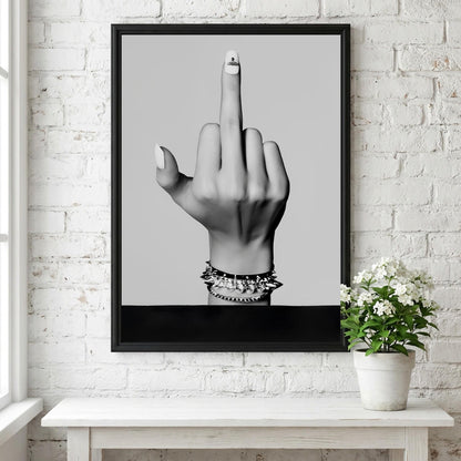 Middle Finger Poster, Punk Rock Wall Art, Black White Print, Edgy Room Decor, Rebel Hand Sign, Badass Poster, Grunge Art Print